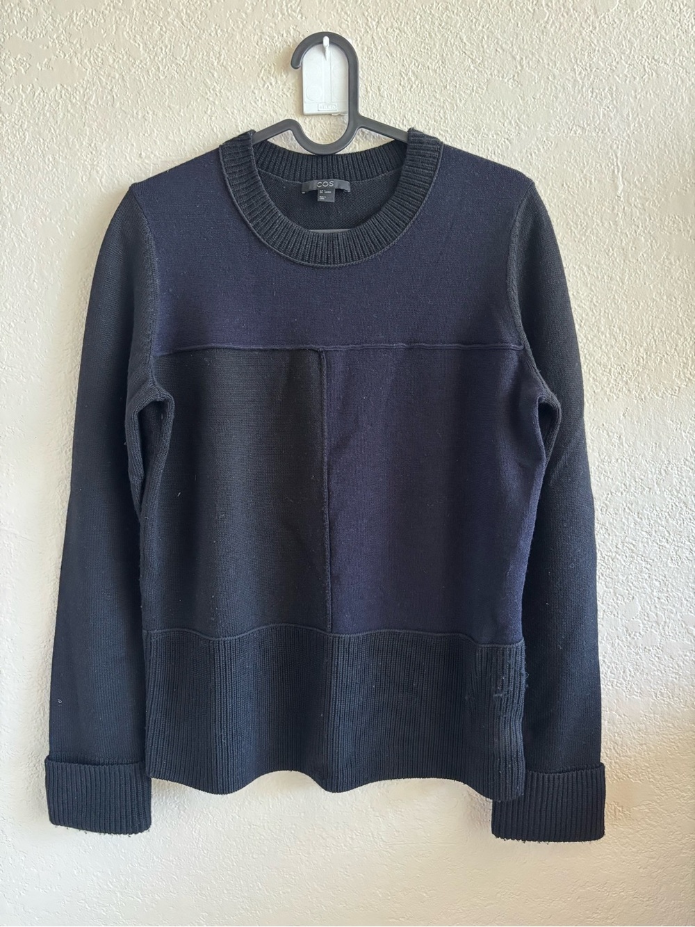 COS 100% wool sweater navy and black size S